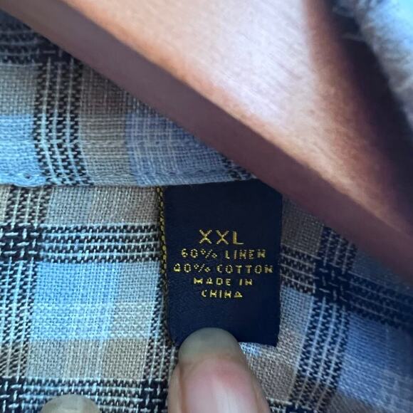 Club Room Shirt Mens XXL Blue Plaid Short Sleeve Button Front Linen Cotton Blend - Picture 2 of 6